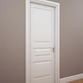 White Hinged Door with Simple Panel Design White Frame Gold Handle Against Light Gray Wall 3d model
