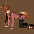 Anime Fox Girl Crawling With Pink Top Black Pants Fox Ears And Tail