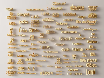 Golden Collection of Various Brand Logos with Different Company Symbols Arranged Together 3d model