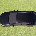 Black Modern Sedan Car Parked On Green Grass With Blue Sky Background