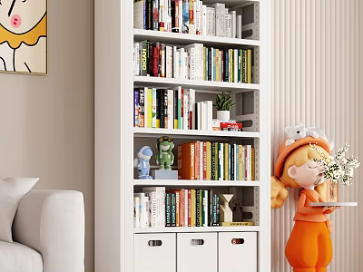 Modern Living Room Storage Shelf Cabinet With Books Decorative Items Plants And Drawers 3d model
