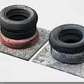 Old Stacked Tires on Gray Concrete Slabs with Red Bottom Layer 3d model