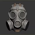 Metallic Gas Mask With Dual Circular Lenses Leather Straps And Front Filter