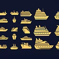 Different Ship Silhouettes in Yellow Icon Set on Dark Blue Background 3d model