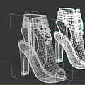 Stylish High Heel Shoes With Peep Toe Purple Green Printed Pattern And Gold Chains