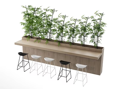 Modern Bar Chair Combination Bamboo Green Plant 3d model