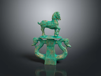 Ancient Exquisite Bronze Horse Sculpture Carving Featuring Intricate Snake Shaped Base 3d model