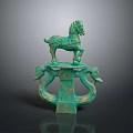 Ancient Exquisite Bronze Horse Sculpture Carving Featuring Intricate Snake Shaped Base