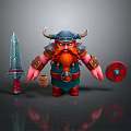 Cartoon Viking Warrior Character With Horned Helmet Red Beard Sword Shield And Barrel