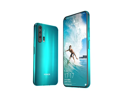 Teal Blue THUNDER Smartphone With Rear Cameras And Surfing Display Screen 3d model