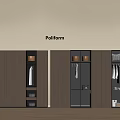 Modern Wooden Wardrobe With Glass Doors Hanging Rods And Storage Space