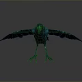 Stunning Deep Blue Crow Standing with Spread Wings in Minimal Gray Background
