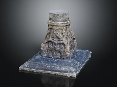 Ornate Stone Pedestal With Intricate Carvings And Square Base Design 3d model