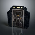 Futuristic Metal Gate With Illuminated Panels Warning Sign And Sturdy Sci Fi Structure