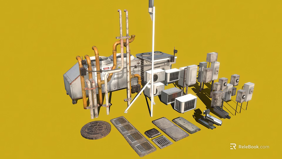 Various Air Conditioner Fan Components and Parts with Different Models and Installation Accessories 3d model 