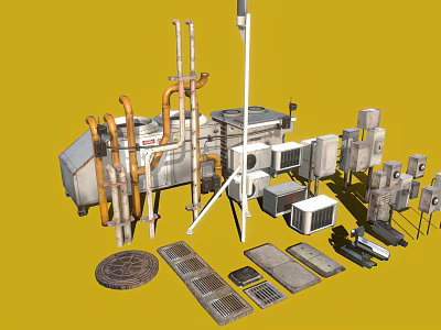 Various Air Conditioner Fan Components and Parts with Different Models and Installation Accessories 3d model