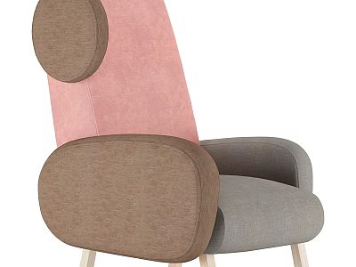 Stylish Accent Chair with Pink Backrest Gray Seat and Brown Armrests Wooden Legs 3d model