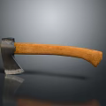 Vintage Metal Axe With Smooth Wooden Handle On Dark Reflective Background