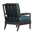 Classic Teal Leather Single Chair With Decorative Bead Accents And Wooden Frame