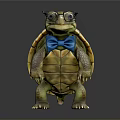 Adorable Turtle Wearing Black Glasses And Blue Bow Tie On Dark Reflective Surface
