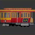 Detailed Vintage Tram Model Featuring Orange Red Exterior And Reflective Display Base