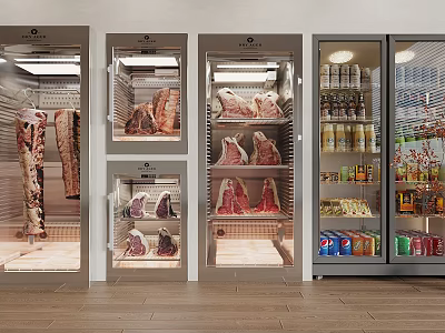 Commercial Refrigerators And Freezers With Glass Doors Meat Storage Beverages And Bottled Items 3d model