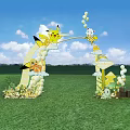 Pokémon Themed Outdoor Garden Landscape With Character Figures And Green Grass