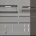 Black Wall Shelves And Hanging Rods With White Towels In Modern Interior