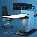 Modern Office Workstation Desk With Multiple Monitors And Ergonomic Chairs 3d model