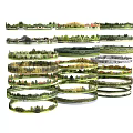 Layered Circular Landscape Artwork Featuring Trees Grass And Small Rural Buildings 3d model