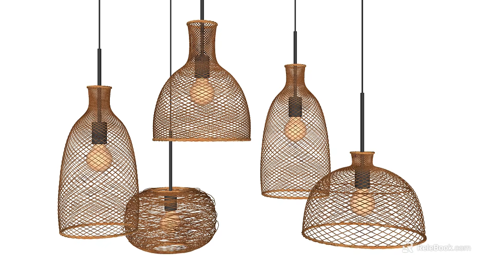 Woven Rattan Pendant Lights with Various Stylish Designs for Modern Interior Spaces 3d model 