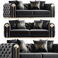 Luxurious Black Velvet Multi-person Sofa With Gold Accents And Decorative Pillows