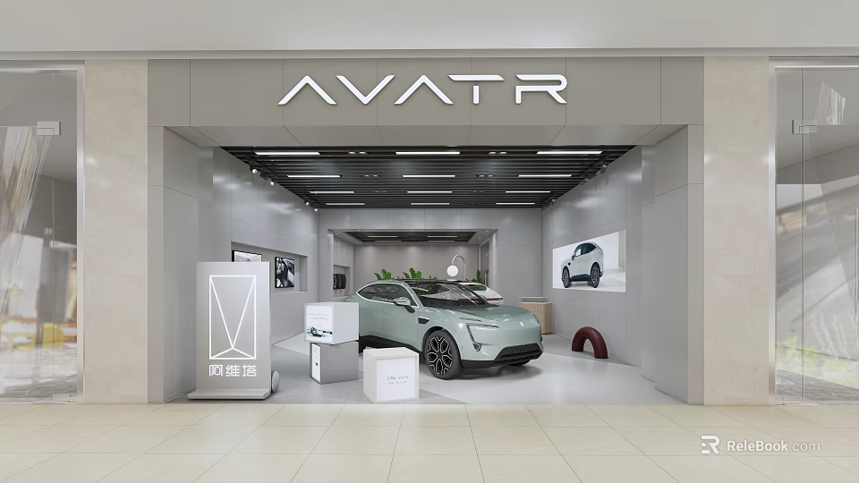 AVATR Showroom Interior With Display Car And Modern Design Elements 3d model 
