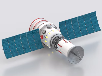 Spacecraft Module With Blue Solar Panels White Body Red Stripes And Structural Details 3d model