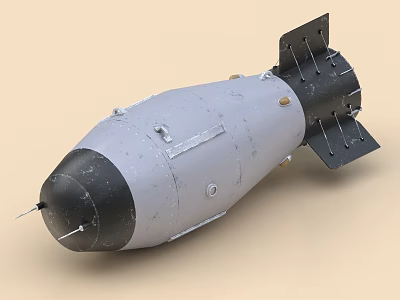 Gray And Black Military Bomb With Tail Fins 3d model