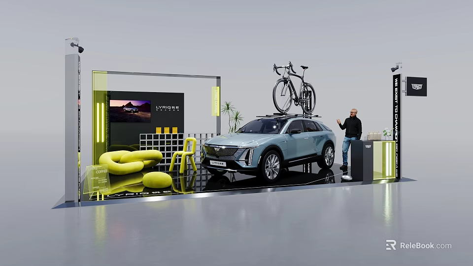 Stylish Modern Exhibition Tables and Chairs With Bright Yellow Design for Trade Show Display Areas 3d model 