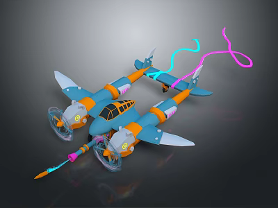 Colorful Cosmic Spacecraft With Blue Orange Body Dual Thrusters And Vibrant Trails For Exploration 3d model