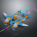 Colorful Cosmic Spacecraft With Blue Orange Body Dual Thrusters And Vibrant Trails For Exploration