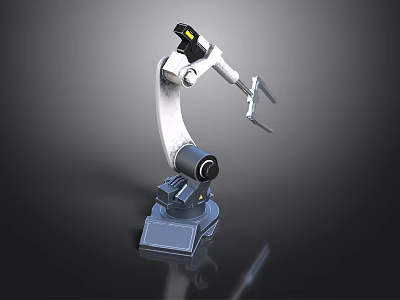 Industrial Robotic Arm Mechanical Structure With Gripper Tool And Blue Base Design 3d model