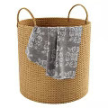 Stylish Wall Decor Featuring Wicker Basket And Gray Cloth With White Pattern 3d model