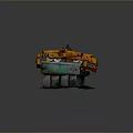Orange Industrial Utility Vehicle With Lifting Mechanical Arm On Concrete Base For Construction