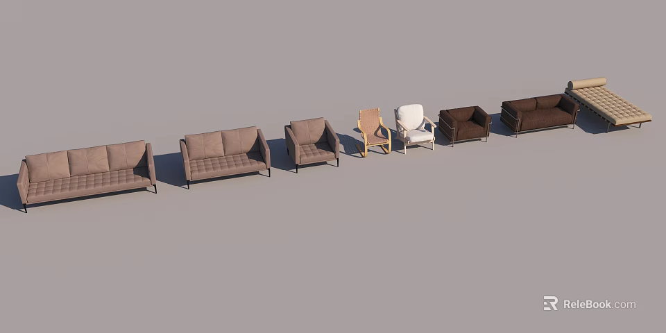 Modern Sofa Set Collection Featuring Two Seater And Single Chairs 3d model