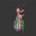 Magical Fantasy Character And Mythical Creature Standing With Antler Flowing Clothing White Body Purple Ornaments