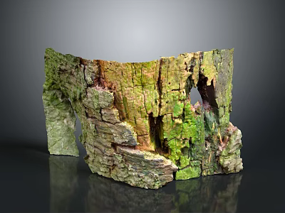 Natural Stone Wood Decorative Sculpture With Mossy Surface and Rough Texture 3d model