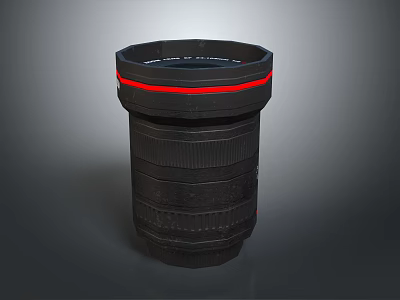 Professional Black Electronic Camera Lens With Red Accent Ring And Zoom Focus Rings 3d model