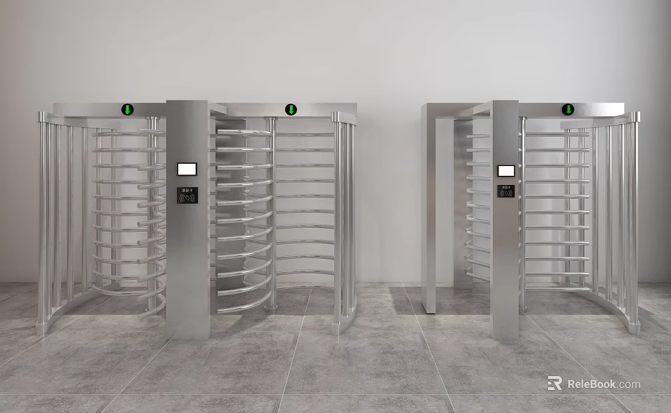 Stainless Steel Turnstile Public Facility Access Control With Green Indicators 3d model 