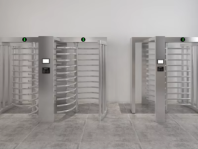 Stainless Steel Turnstile Public Facility Access Control With Green Indicators 3d model