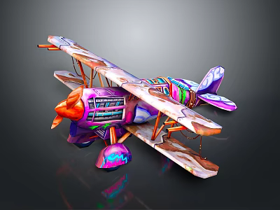 Vibrant Space Themed Biplane With Colorful Intricate Patterns And Structural Details 3d model
