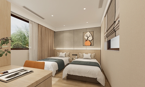 Modern Room Simple Homestay Hotel Room 3d model