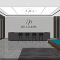 Modern Indoor Sports Fitness Space with Billiard Table Sofas and Large Screen